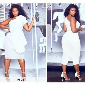 NWT new Pretty Little Thing White One Shoulder Pleated Detail Midi Dress size 20